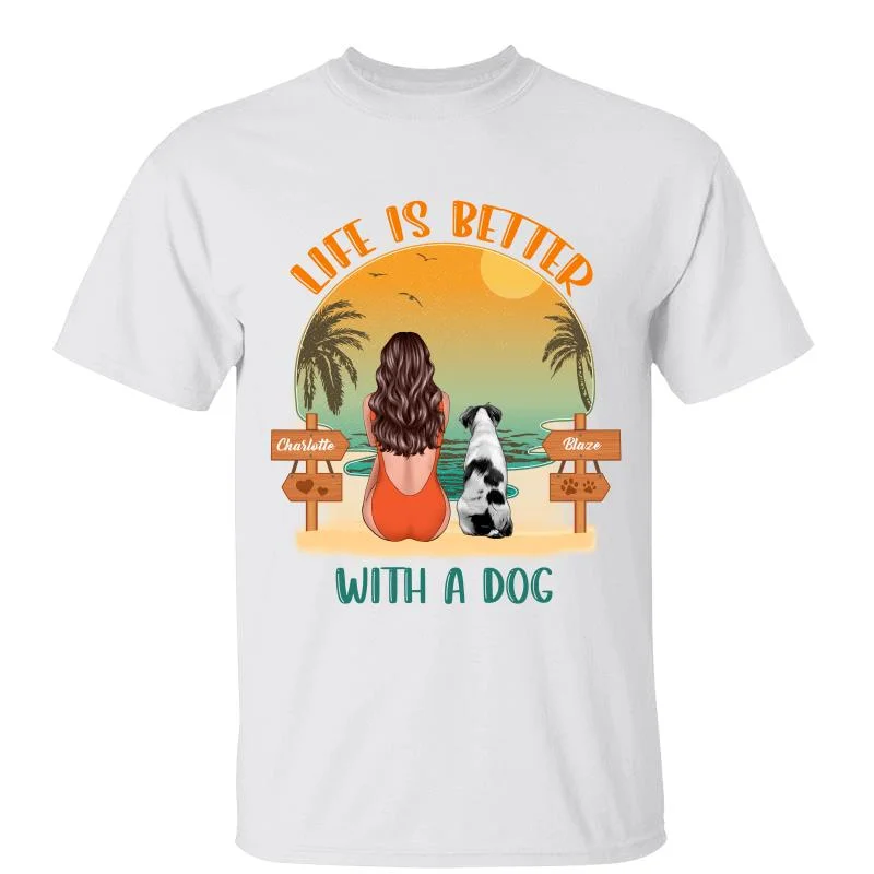 Women's Concert T-Shirts-Summer Girl And Dogs Retro Personalized Shirt