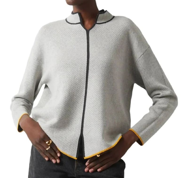 Women's Back-Open Pullovers-Neru Collar Sweater In Marl