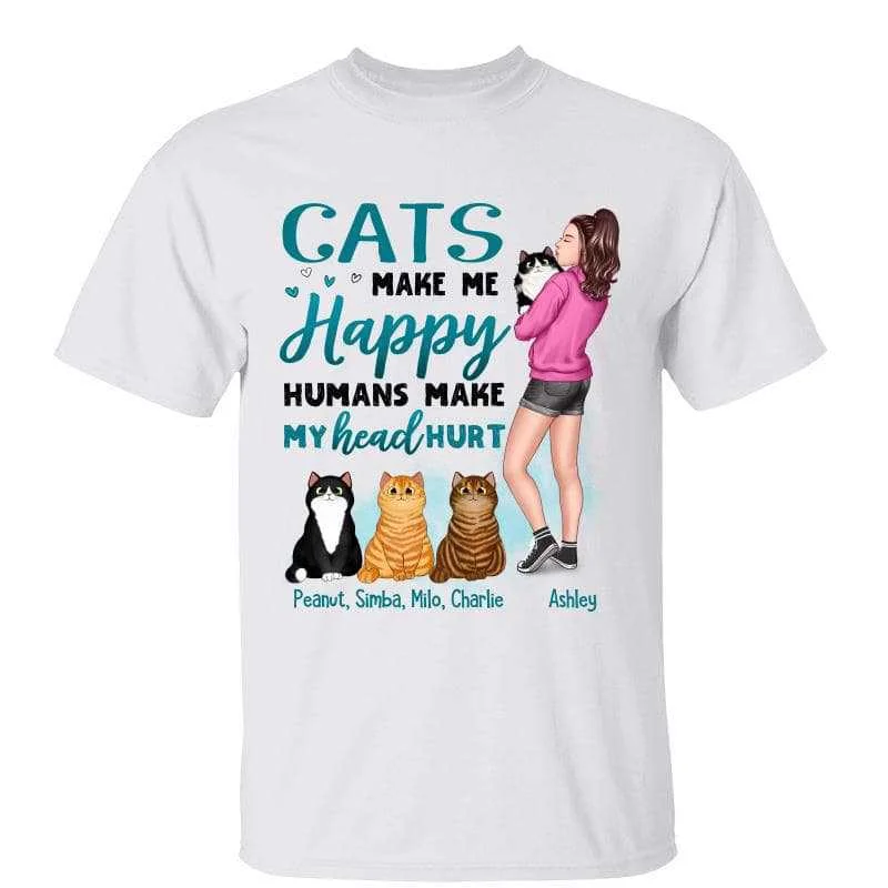 Women's Ombre T-Shirts-My Cats Make Me Happy Cat Mom Hugging Cats Gift Personalized Shirt