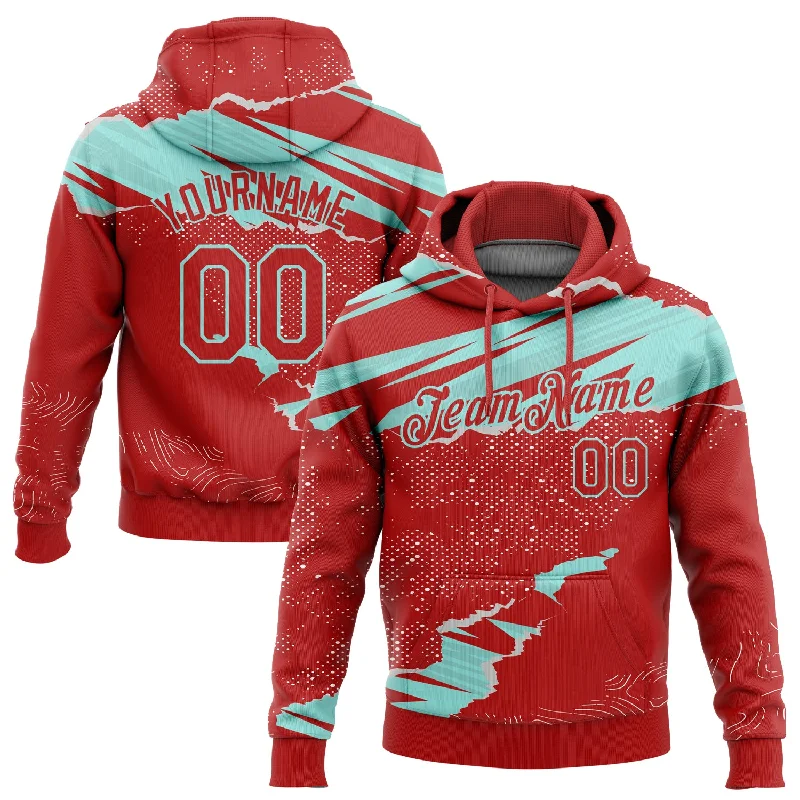 Women's Feather Detail Hoodies-Custom Stitched Red Ice Blue 3D Pattern Design Torn Paper Style Sports Pullover Sweatshirt Hoodie