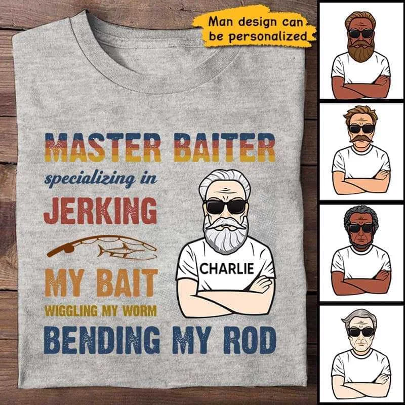 Women's Glitter T-Shirts-Master Baiter Old Man Fishing Personalized Shirt