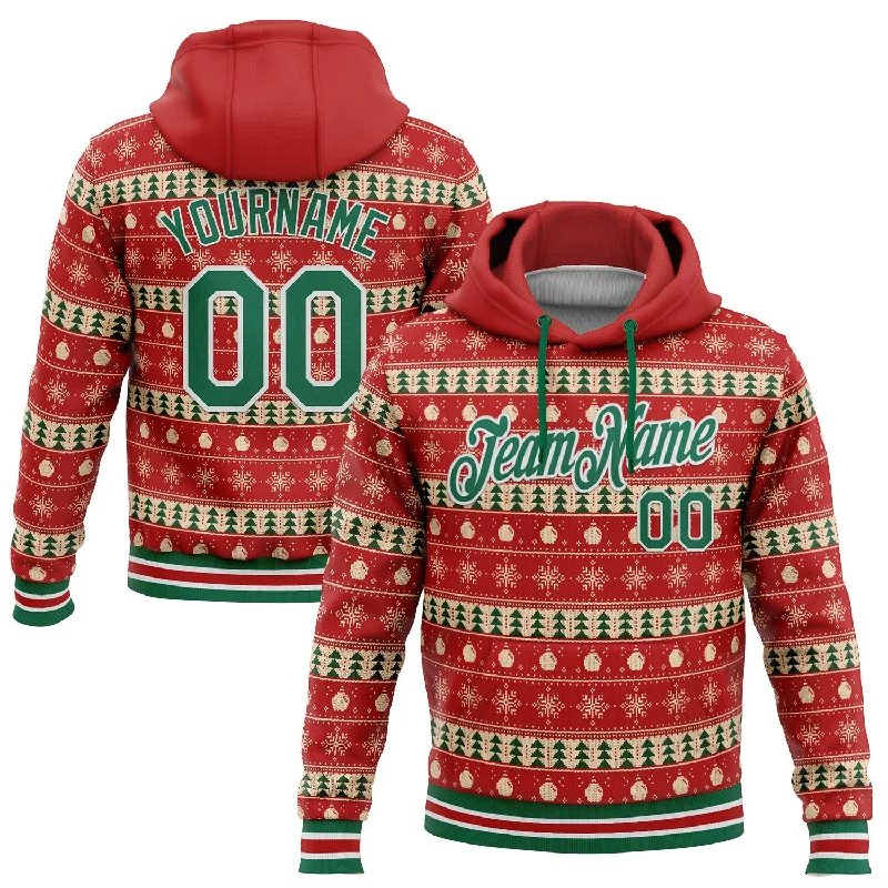 Women's Checkered Hoodies-Custom Stitched Red Kelly Green-White 3D Christmas Sports Pullover Sweatshirt Hoodie