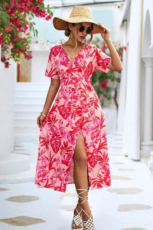 FLORAL PRINTING WRAP STYLE WOMEN DRESS