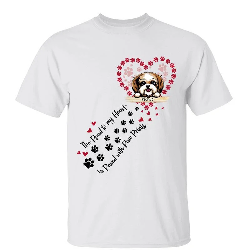 Women's Puffed Sleeve T-Shirts-Road To My Heart Peeking Dogs Personalized Shirt