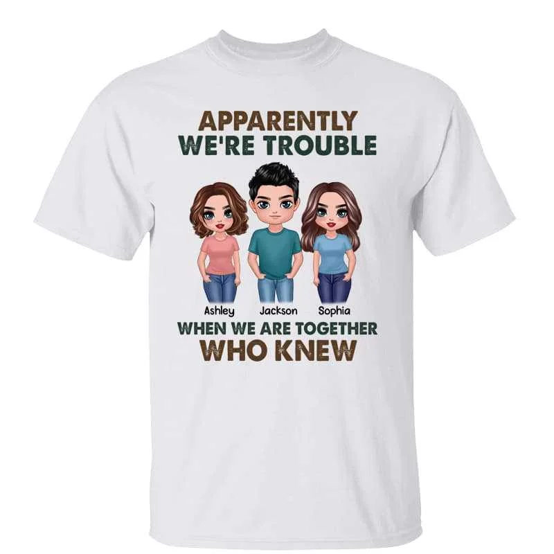 Women's Crystal Detail T-Shirts-Doll Brothers Sisters Siblings Trouble Together Personalized Shirt