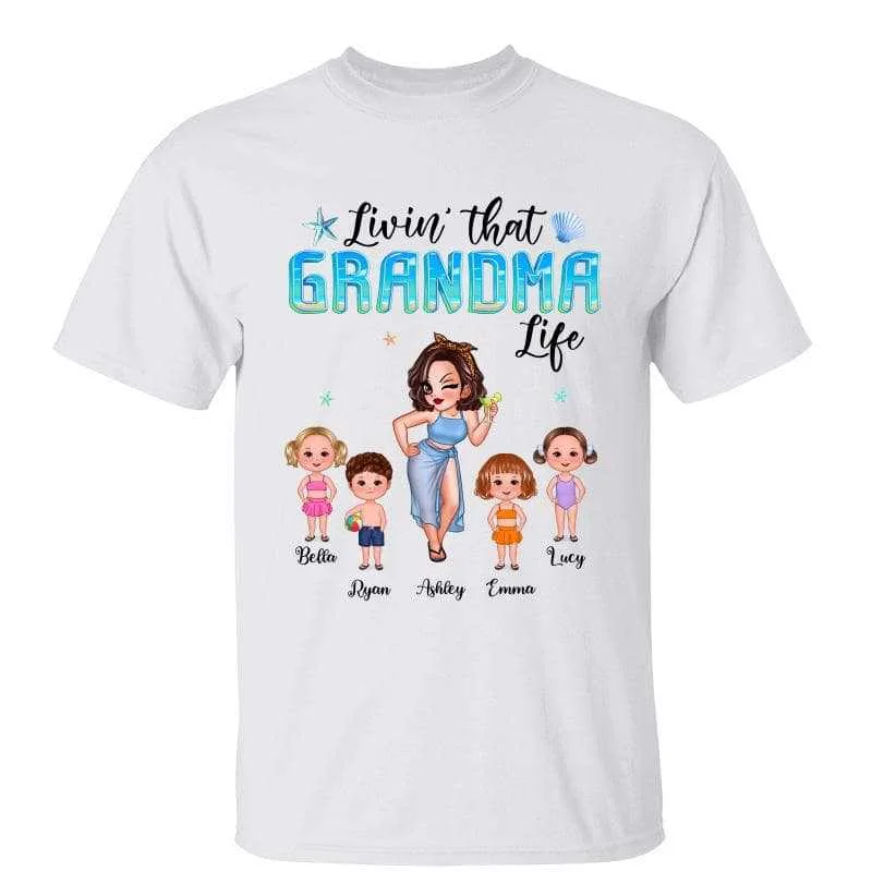 Women's Studded T-Shirts-Livin‘ That Grandma Life Summer Personalized Shirt