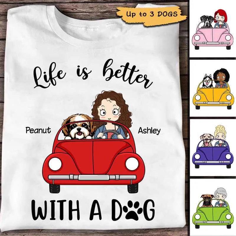 Women's Geometric Print T-Shirts-Better With Dog Car Personalized Shirt