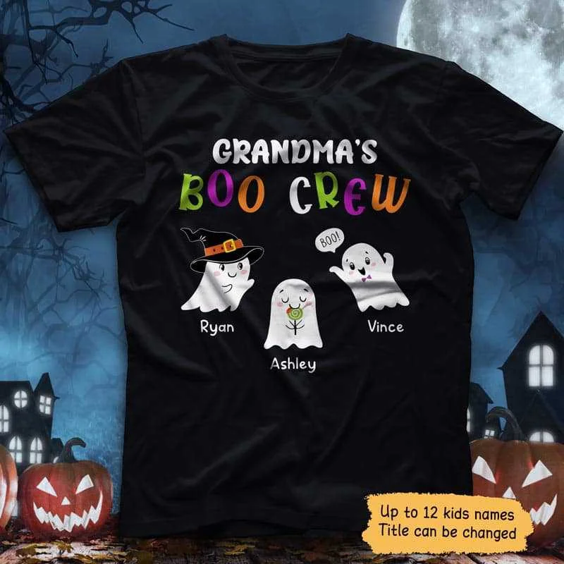 Women's Activewear T-Shirts-Halloween Grandma‘s Boo Crew Cute Ghost Personalized Shirt