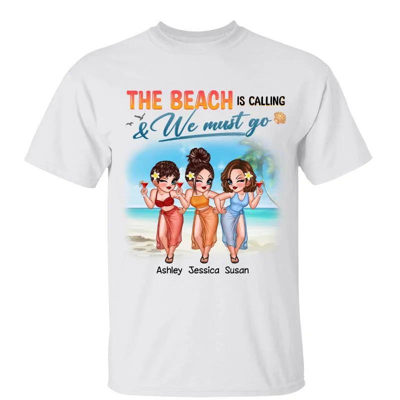 Women's Mesh T-Shirts-Summer Pretty Best Friends The Beach Is Calling We Must Go Personalized Shirt