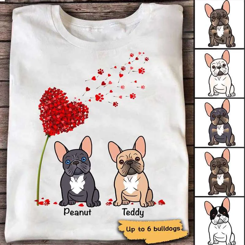 Women's Layered T-Shirts-Red Heart Dandelion French Bulldog Mom Personalized Shirt