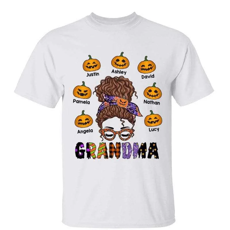 Women's Burnout T-Shirts-Grandma Messy Bun Halloween Personalized Shirt