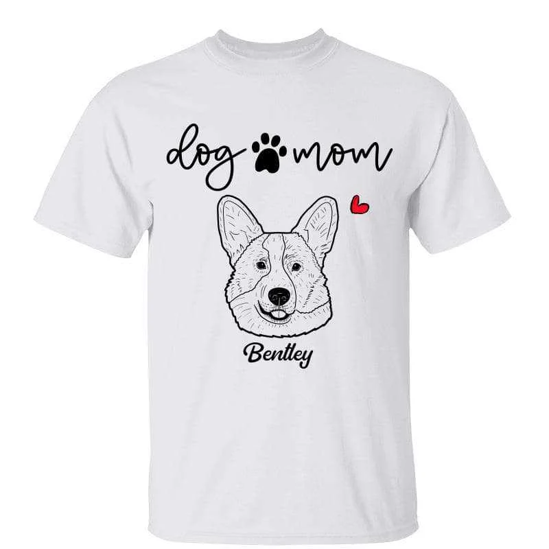 Women's Hemp T-Shirts-Dog Mom Dog Head Outline Personalized Shirt