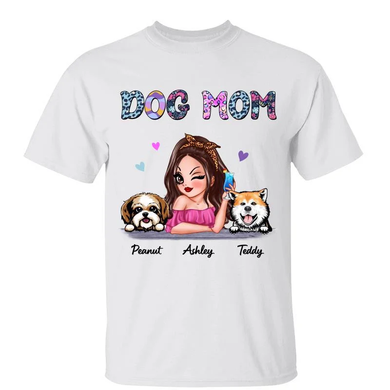 Women's Floral T-Shirts-Dog Mom Colorful Pattern Gift Personalized Shirt