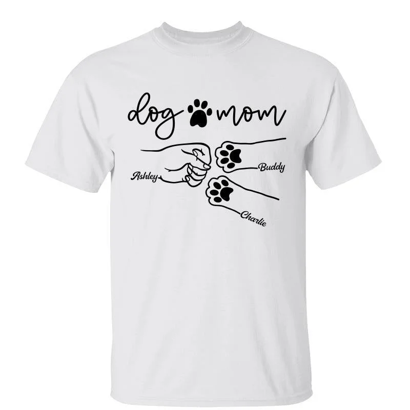 Women's Lace T-Shirts-Dog Mom Fist Bump Outline Personalized Shirt