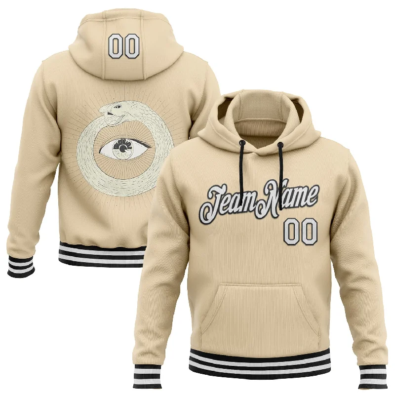 Women's Drawstring Hoodies-Custom Stitched City Cream White-Black 3D Pattern Design Evil Eyes Sports Pullover Sweatshirt Hoodie