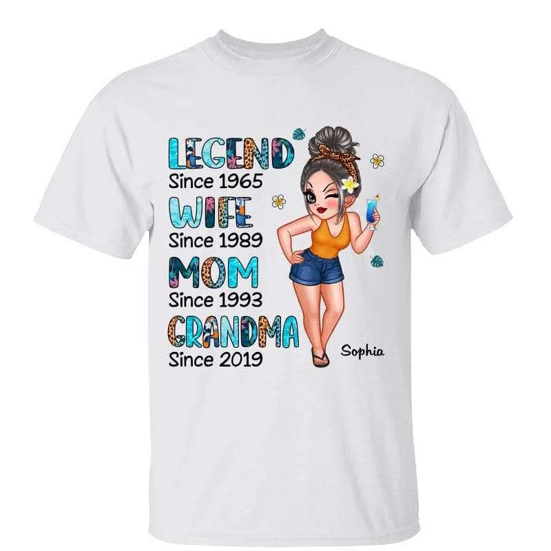 Women's Baroque Print T-Shirts-Summer Sassy Legend Wife Mom Grandma Personalized Shirt