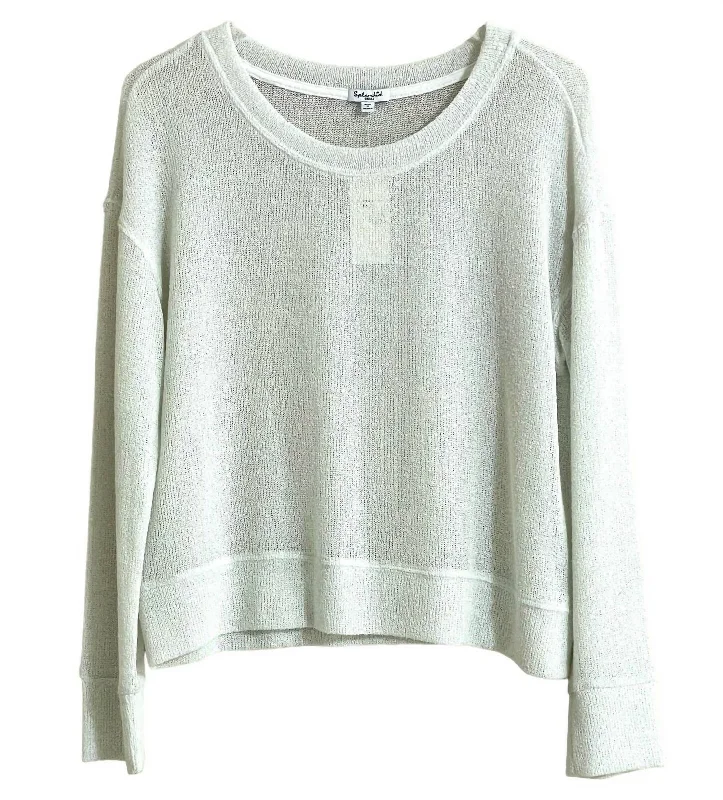 Women's Glitter Denim Pullovers-Women's Lightweight Knit Long Sleeve Eggshell Sweater In White