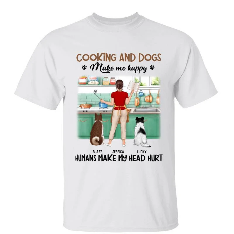 Women's Thermal T-Shirts-Cooking And Dogs Make Me Happy Dog Mom Kitchen Personalized Shirt