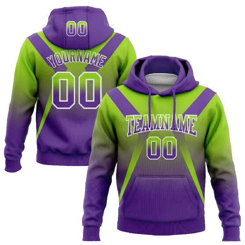 Women's Straight Fit Hoodies-Custom Stitched Neon Green Purple-White Fade Fashion Arrow Sports Pullover Sweatshirt Hoodie