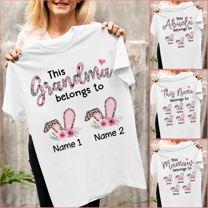 Women's Knot Front T-Shirts-This Grandma Belongs To Bunny Personalized Shirt