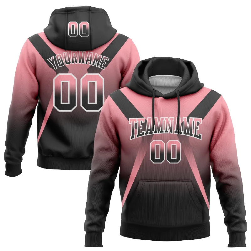 Women's Turtleneck Hoodies-Custom Stitched Medium Pink Black-White Fade Fashion Arrow Sports Pullover Sweatshirt Hoodie