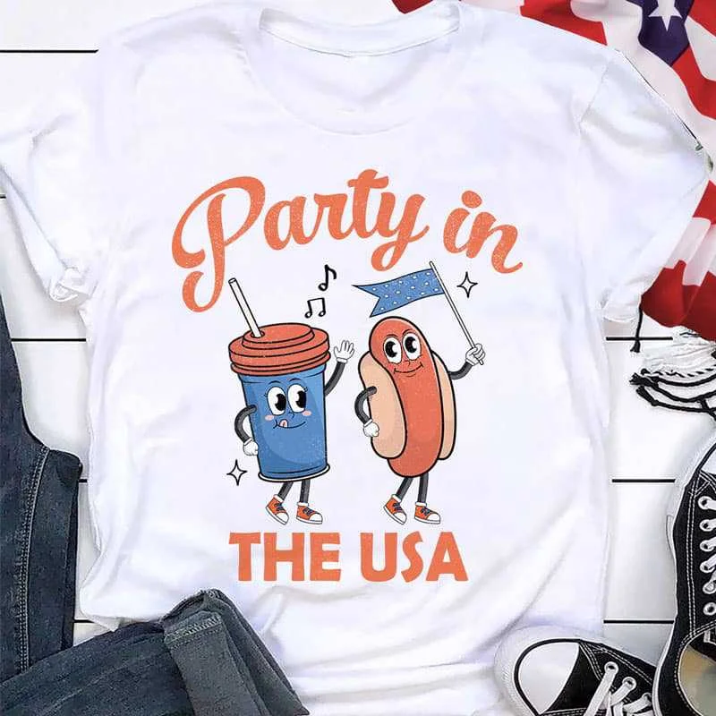 Women's Graphic Tees-Party In The USA Fourth Of July Independence Day July 4th Shirt