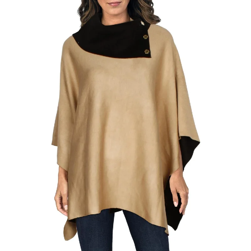 Women's Textured Ruffle Pullovers-Womens Knit Embellished Poncho Sweater