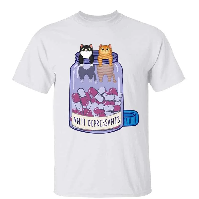 Women's Soft T-Shirts-Cat Lover Fluffy Cat Anti Depressants Personalized Shirt