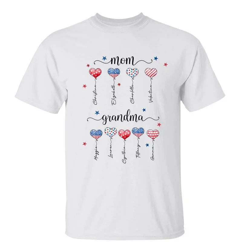 Women's Fleece T-Shirts-Grandma Heart Balloon Independence Day Fourth Of July Personalized Shirt