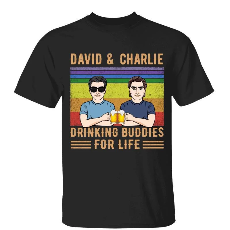 Women's V-Neck T-Shirts-LGBT Couple Drinking Buddies Personalized Shirt