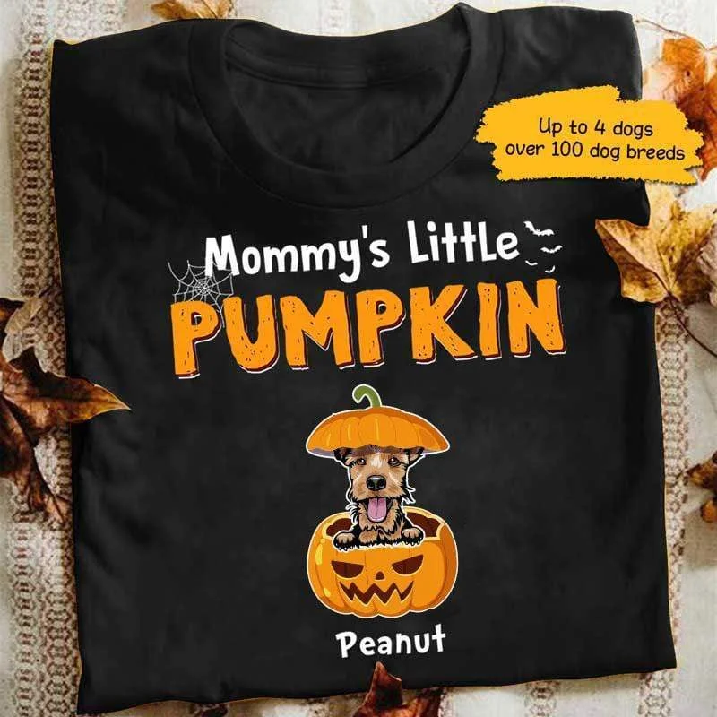 Women's Mock Turtleneck T-Shirts-Dogs Mommy‘s Little Pumpkins Halloween Personalized Dog Shirt