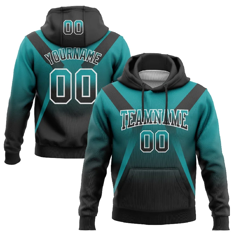 Women's Acid Wash Hoodies-Custom Stitched Teal Black-White Fade Fashion Arrow Sports Pullover Sweatshirt Hoodie