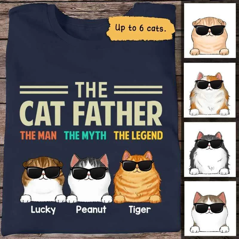 Women's Fleece T-Shirts-The Cat Father Fluffy Cat Personalized Shirt