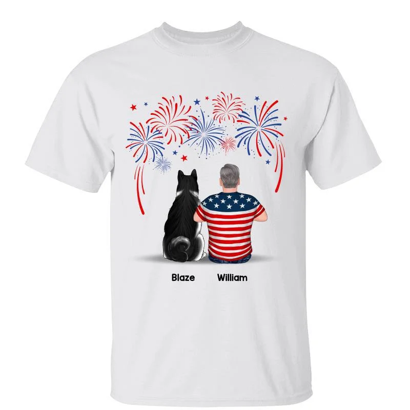 Women's Color Block T-Shirts-Fourth Of July Independence Day One Human & Dog Personalized Shirt