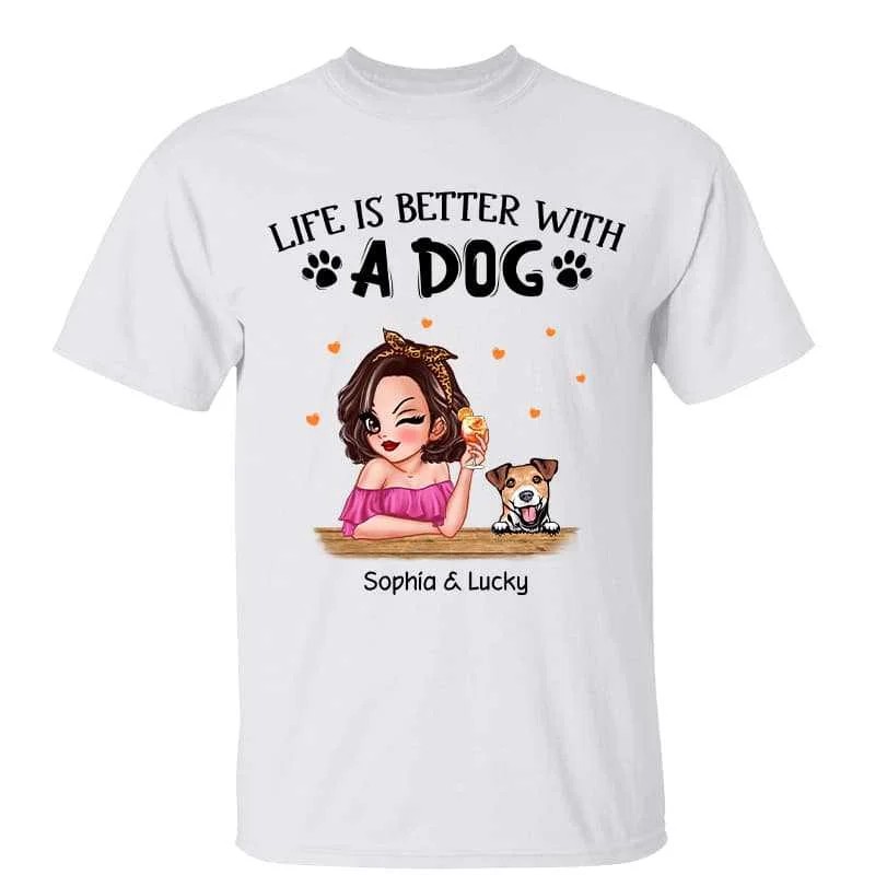 Women's Animal Graphic T-Shirts-Dog Mom Life Is Better Pretty Girl Personalized Shirt