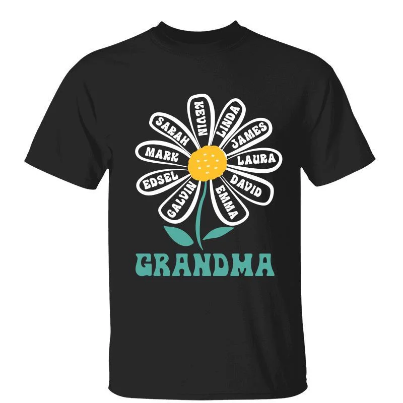 Women's Loose Fit T-Shirts-Grandma Mom White Daisy Personalized Shirt