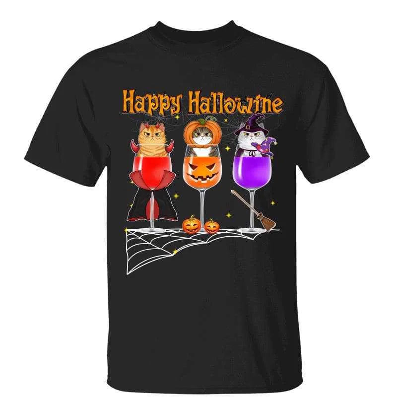 Women's Mesh Panel T-Shirts-Happy Hallowine Cats Personalized Shirt