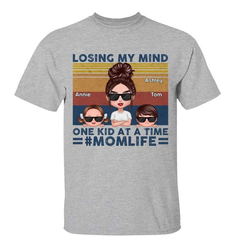 Women's Crop T-Shirts-Doll Mom Losing My Mind One Kid At A Time Personalized Shirt