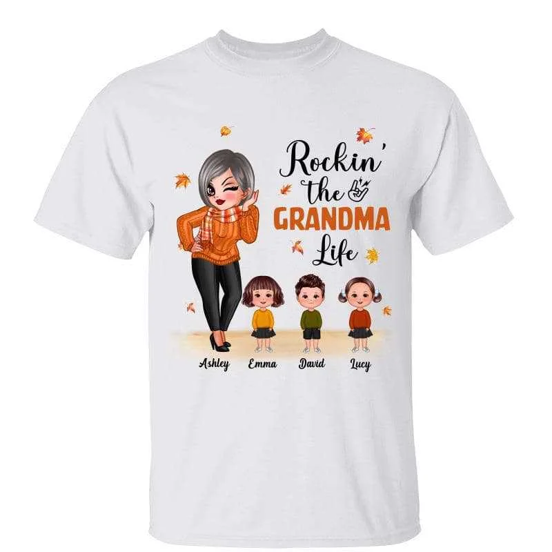 Women's Animal Graphic T-Shirts-Fall Season Rockin‘ The Grandma Life Personalized Shirt