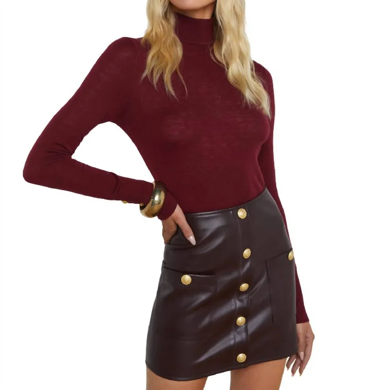 Women's High-Waisted A-Line Pullovers-Flora Turtleneck Sweater In Syrah/gold