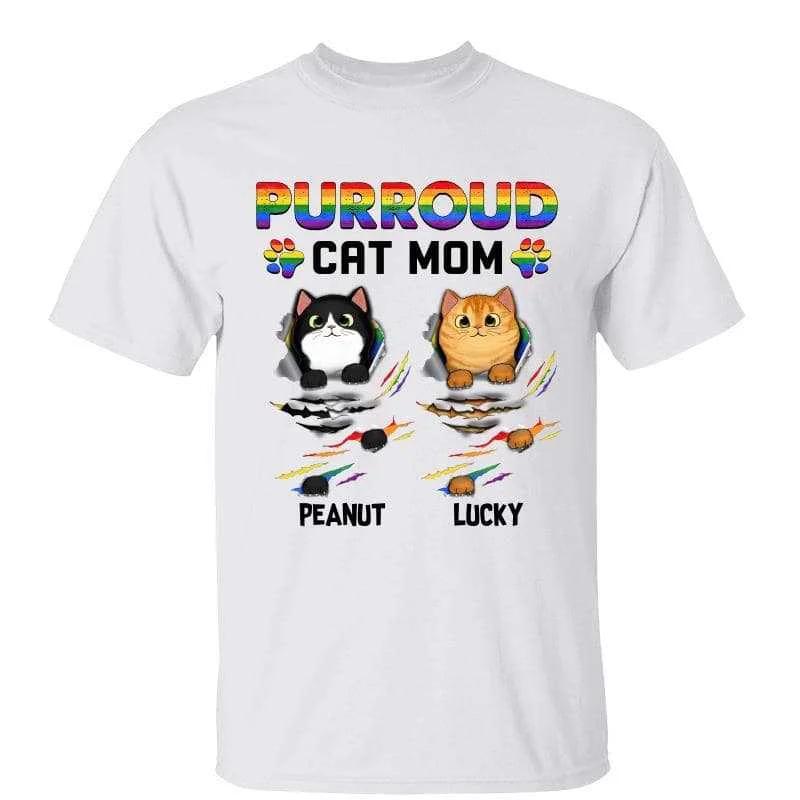 Women's Vacation T-Shirts-Purroud Cat Dad Cat Mom Scratching Cats Personalized Shirt