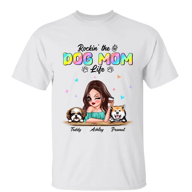 Women's Pajama T-Shirts-Dog Mom Life Colorful Pattern Gift Personalized Shirt