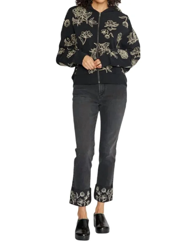 Women's Fringe Floral Pullovers-Halle X Etched Sweater In Black