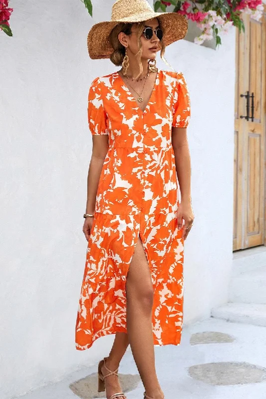 FLORAL PRINTING WOMEN SLIT DRESS