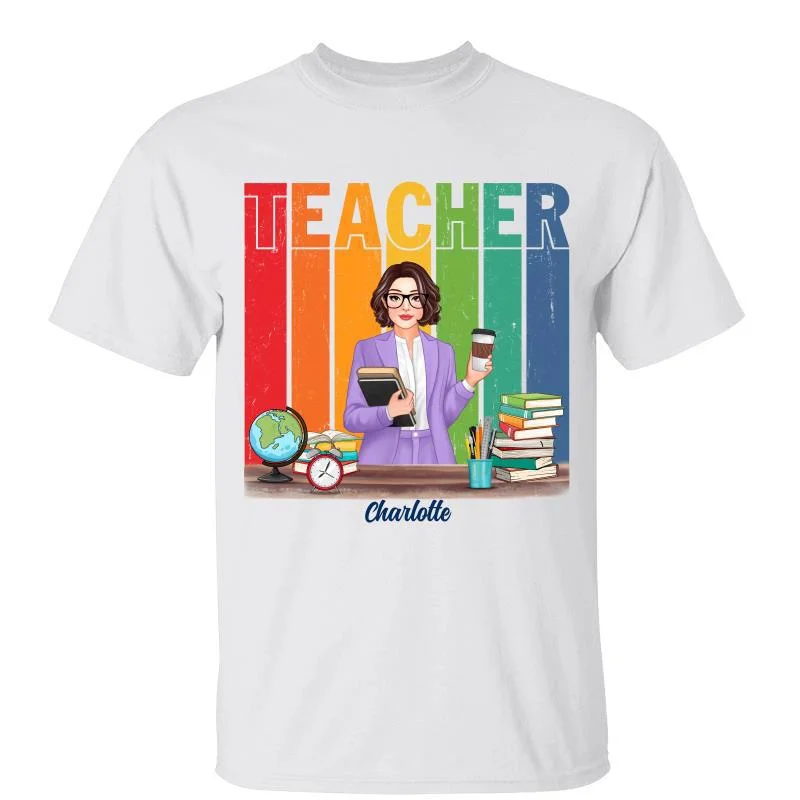 Women's Boat Neck T-Shirts-Pretty Teacher Colorful Melting Personalized Shirt