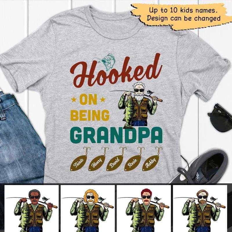 Women's High-Low T-Shirts-Hooked On Being Grandpa Old Man Father‘s Day Personalized Shirt