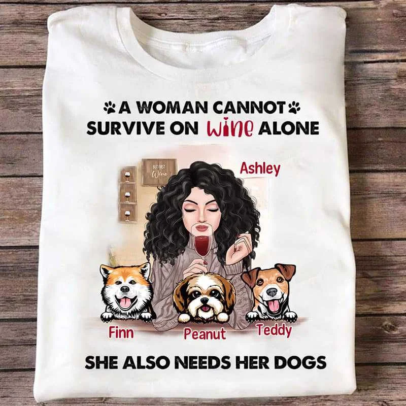 Women's Seamless T-Shirts-This Woman Survives On Wine And Dog Personalized Shirt