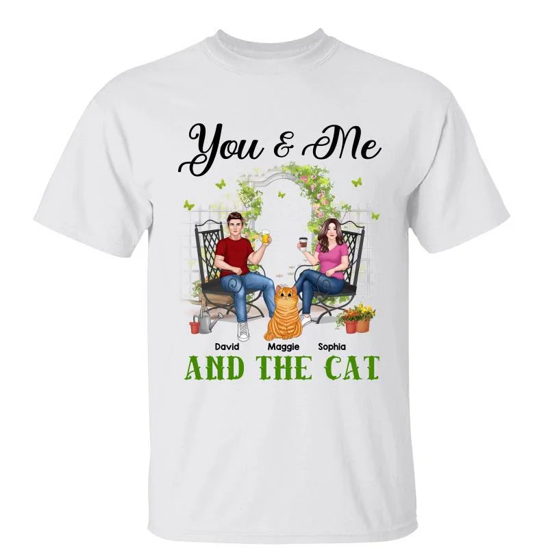 Women's Linen T-Shirts-Couple And Cats Flower Gate Personalized Shirt