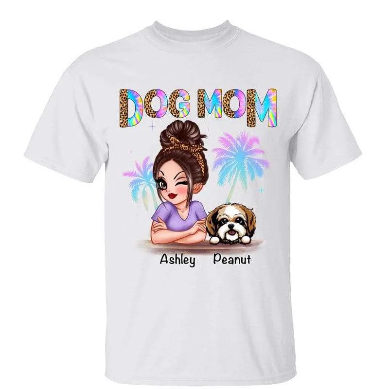 Women's Ethnic Print T-Shirts-Dog Mom Pretty Girl Summer Gift Personalized Shirt