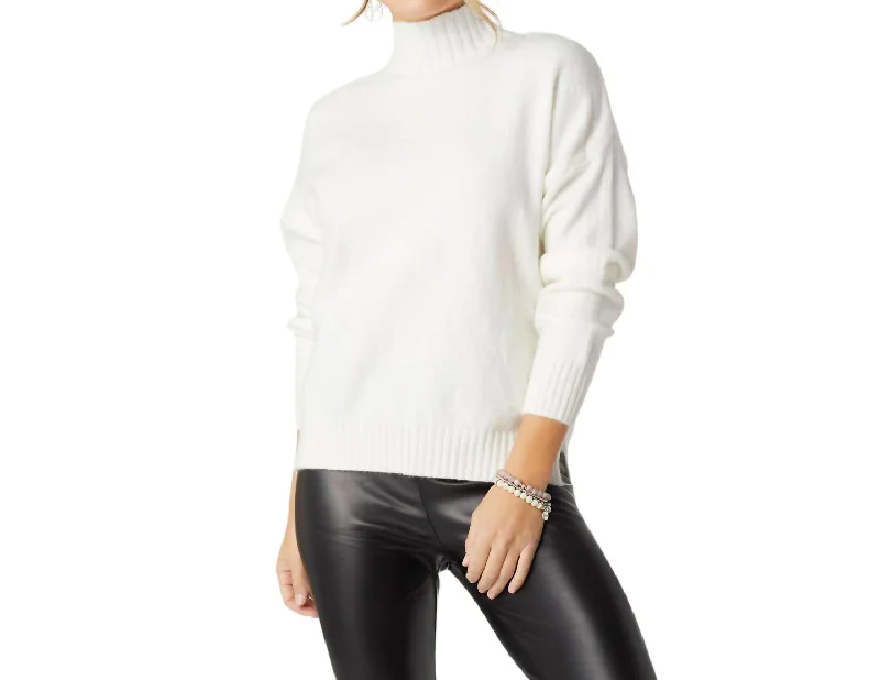 Women's Textured A-Line Pullovers-Winter Haylo Soft Mock Neck Sweater In White